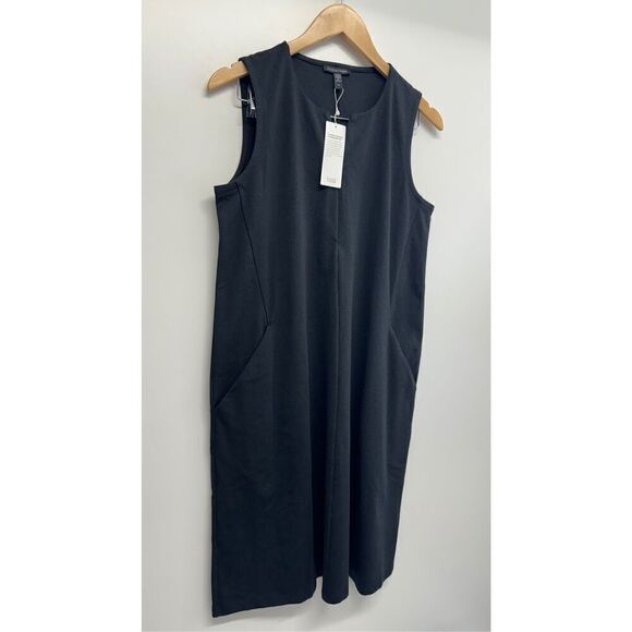 Eileen Fisher Dress Size Small Black Knee Length Easy Fit Front Zip - Picture 4 of 10